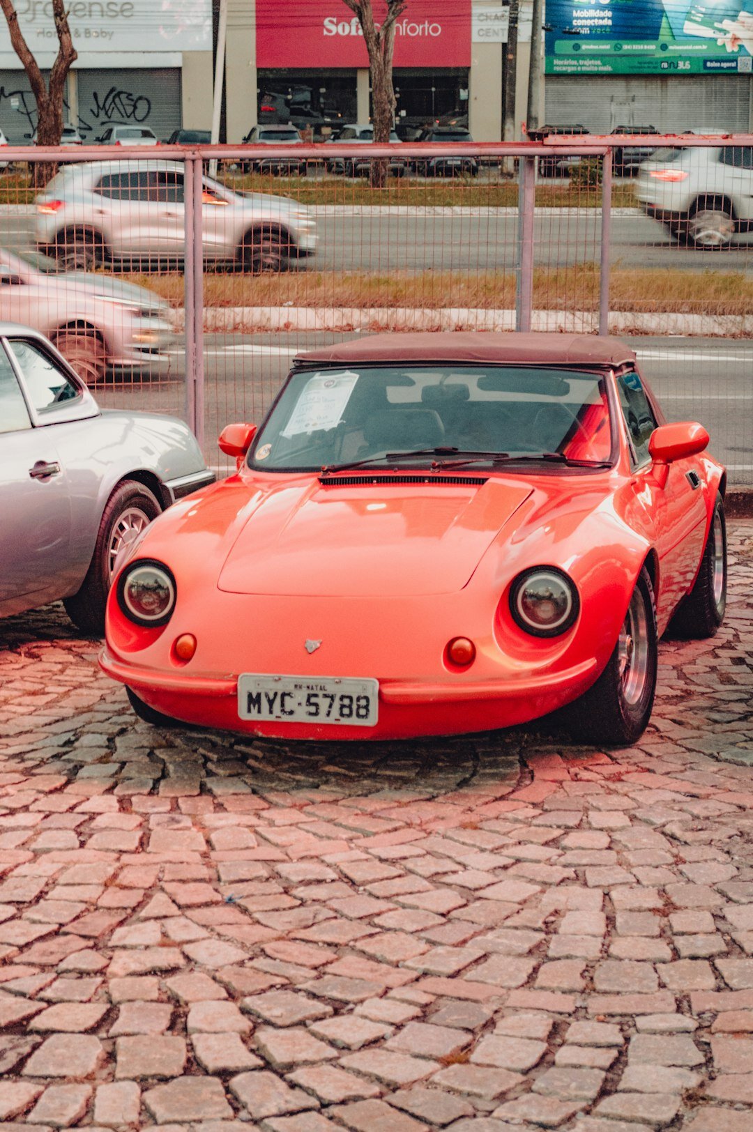 Cobblestone street in Colonia del Sacramento with a vintage automobile