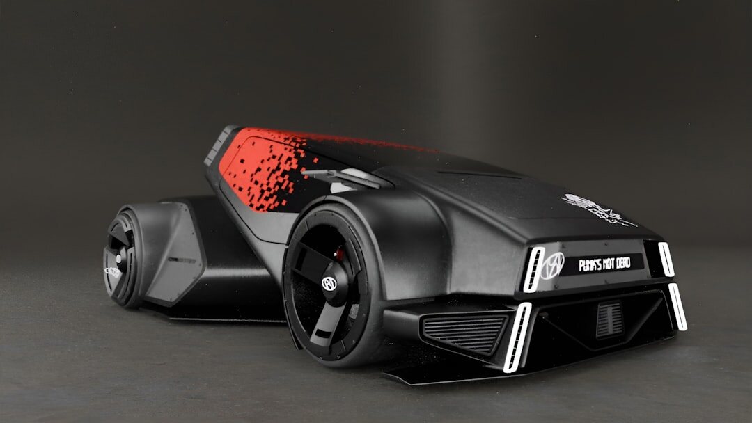 Futuristic concept automobile photographed in a studio setting
